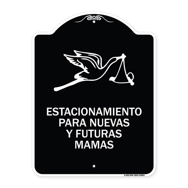 Signmission Estacionamento Para Nuevas Y Futuras Mamas Heavy-Gauge Aluminum Sign, 24" x 18", BW-1824-24091 A-DES-BW-1824-24091